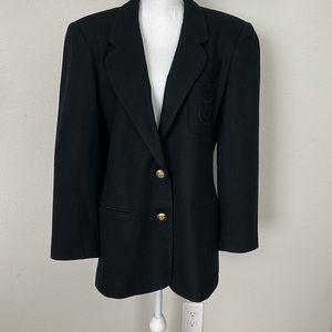CCF Vintage Wool Black Blazer Jacket Coat - Size 14